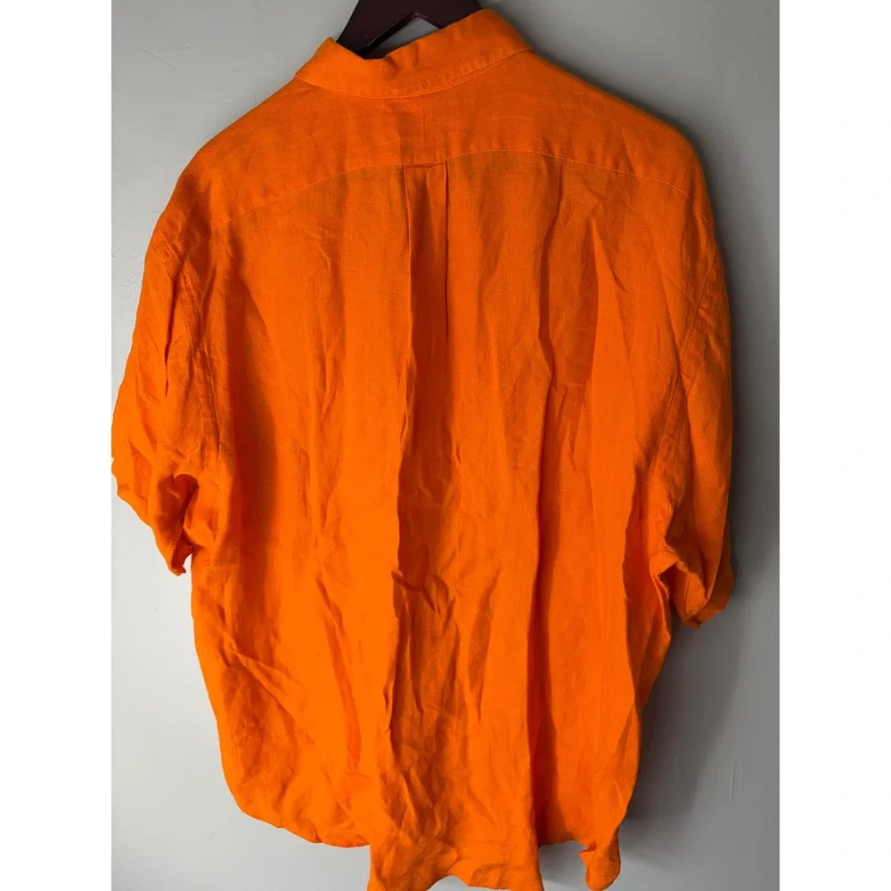 Polo Ralph Lauren Blake Orange 100% Linen Short Sleeve Button Down Shirt Mens XL